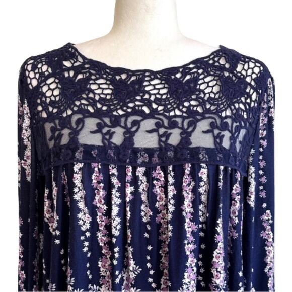 Living Doll Blue Pink Floral Lace Long Sleeve Boho Blouse Top Size Large NEW - Picture 4 of 13